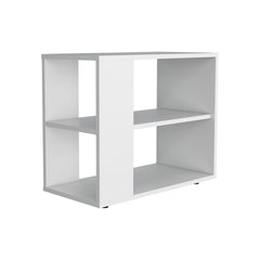 White Side Table in Melamine with Open Storage