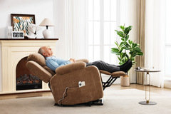 Up to 350 LBS Chenille Power Lift Recliner Chair, Heavy Duty Motion Mechanism with 8-Point Vibration Massage and Lumbar Heating, Stainless Steel Cup Holders, Brown
