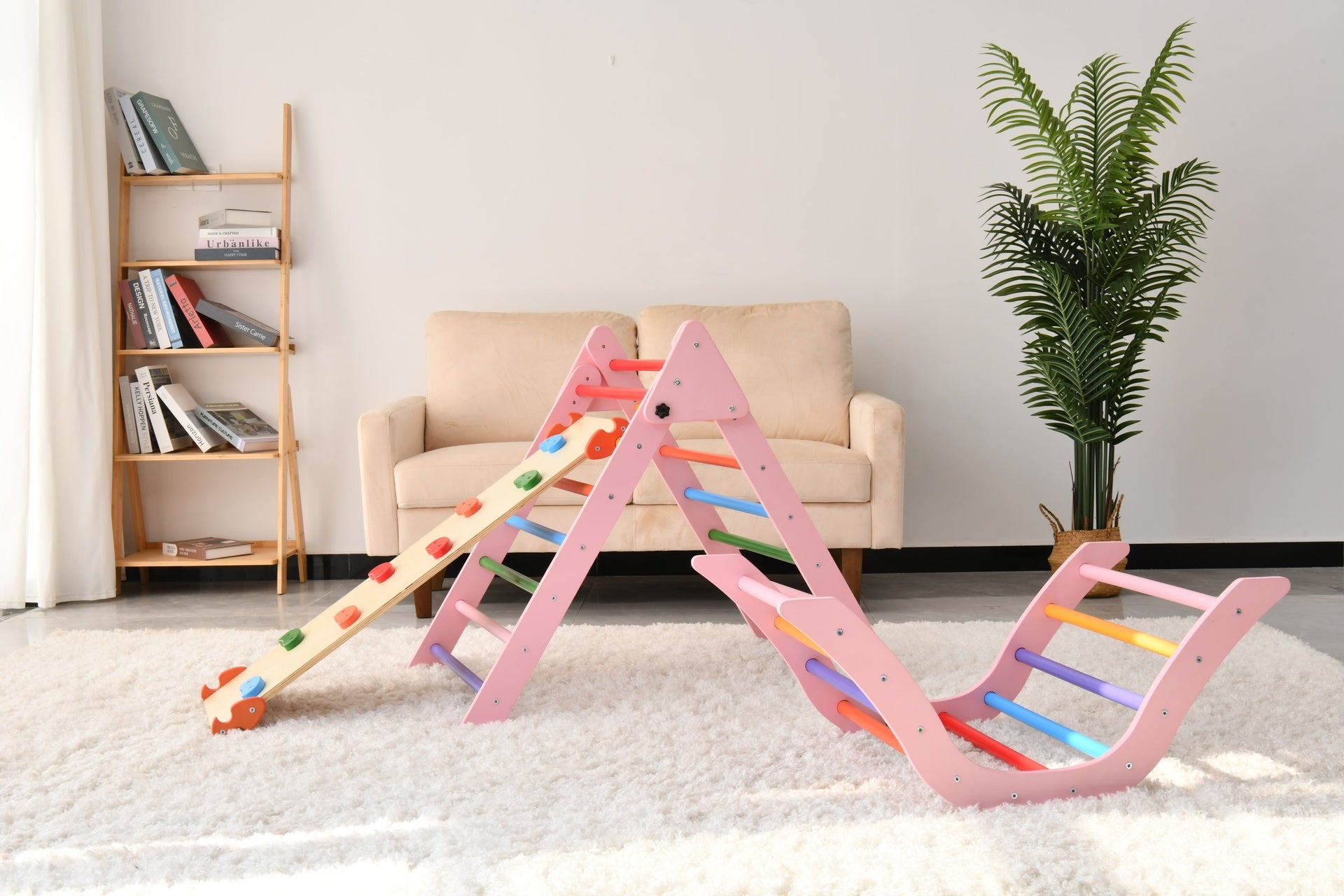 Gardenia Pikler Triangle Set Montessori Toddler Climbing Toys Indoor, Foldable Climbing Toys for Toddlers 1-3 Inside, 2 Piece Baby Climbing Gym Indoor Playground, Pink