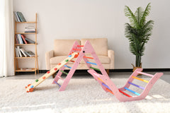 Gardenia Pikler Triangle Set Montessori Toddler Climbing Toys Indoor, Foldable Climbing Toys for Toddlers 1-3 Inside, 2 Piece Baby Climbing Gym Indoor Playground, Pink