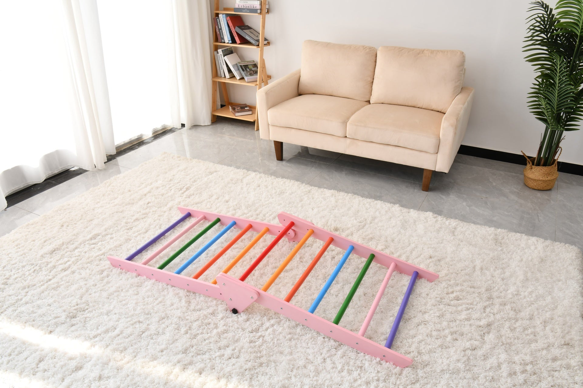Gardenia Pikler Triangle Set Montessori Toddler Climbing Toys Indoor, Foldable Climbing Toys for Toddlers 1-3 Inside, 2 Piece Baby Climbing Gym Indoor Playground, Pink