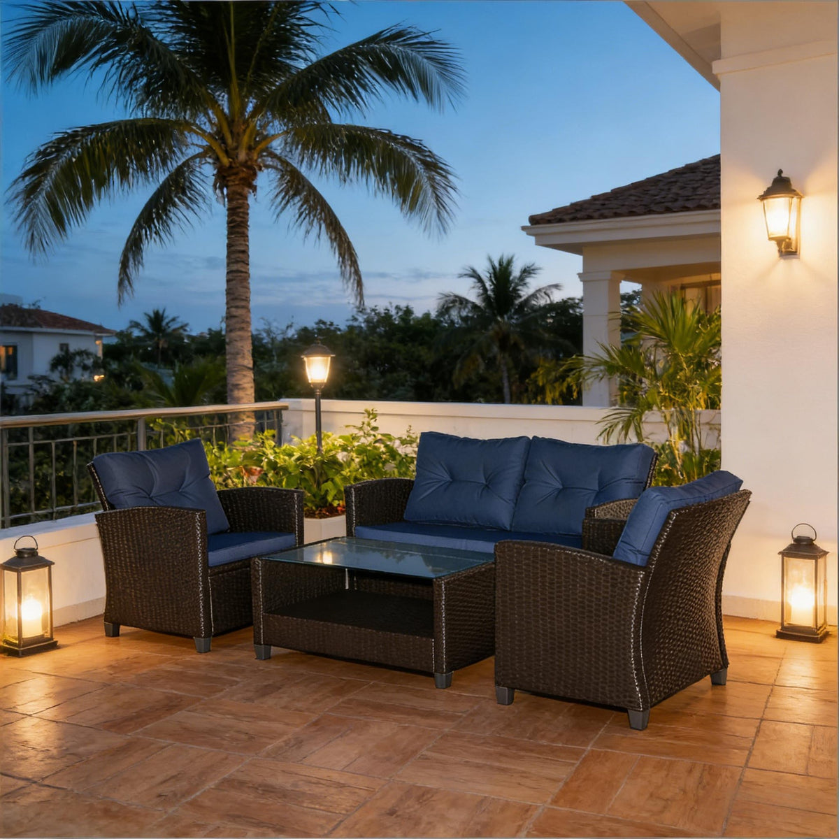 Garden Sectional Sofa Couch,4 Piece Outdoor Furniture Set,Outdoor Furniture Conversation Set