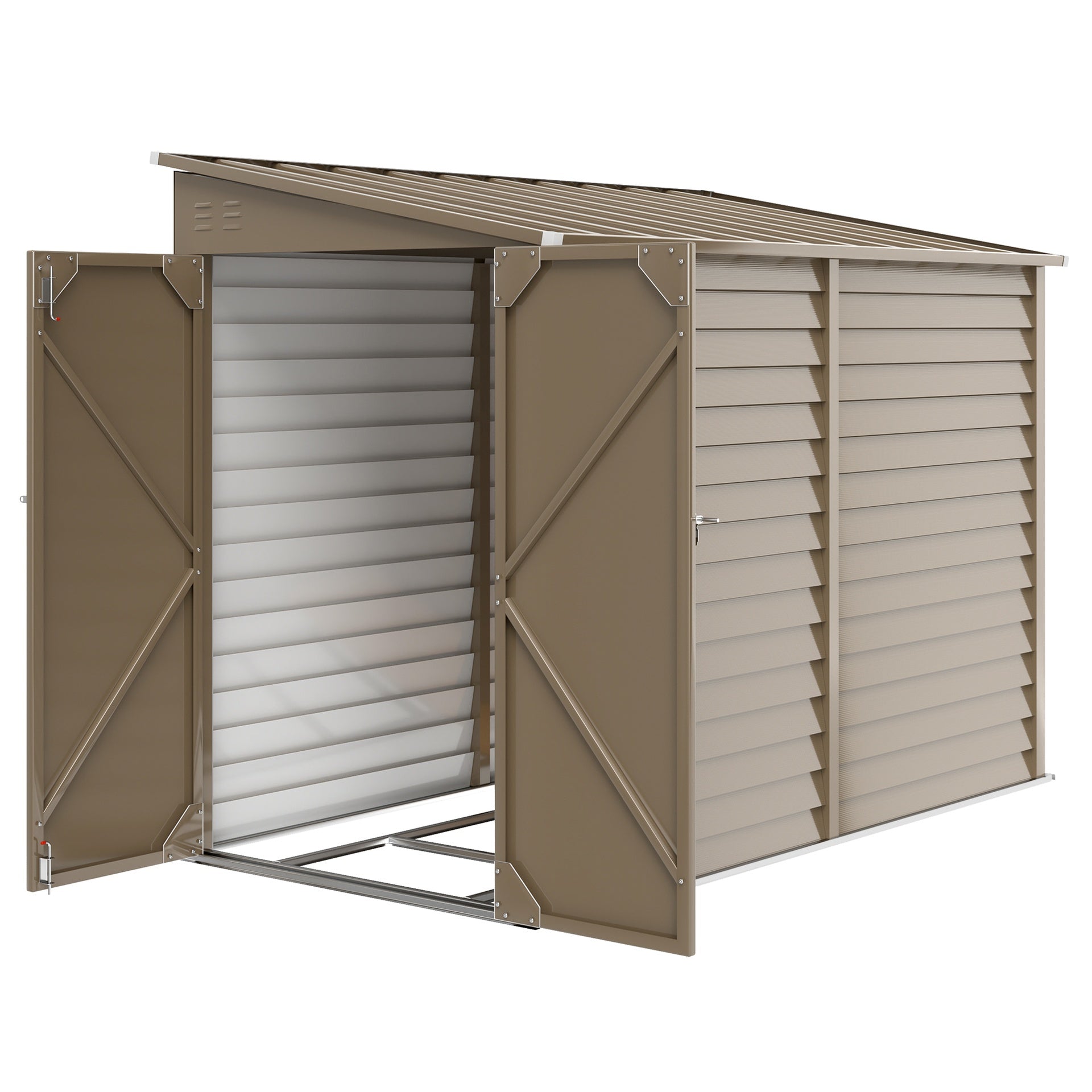 Outdoor Storage Shed Brown  Metal Shed with Foundation Kit, Lockable Doors and Gloves for Patio, Law