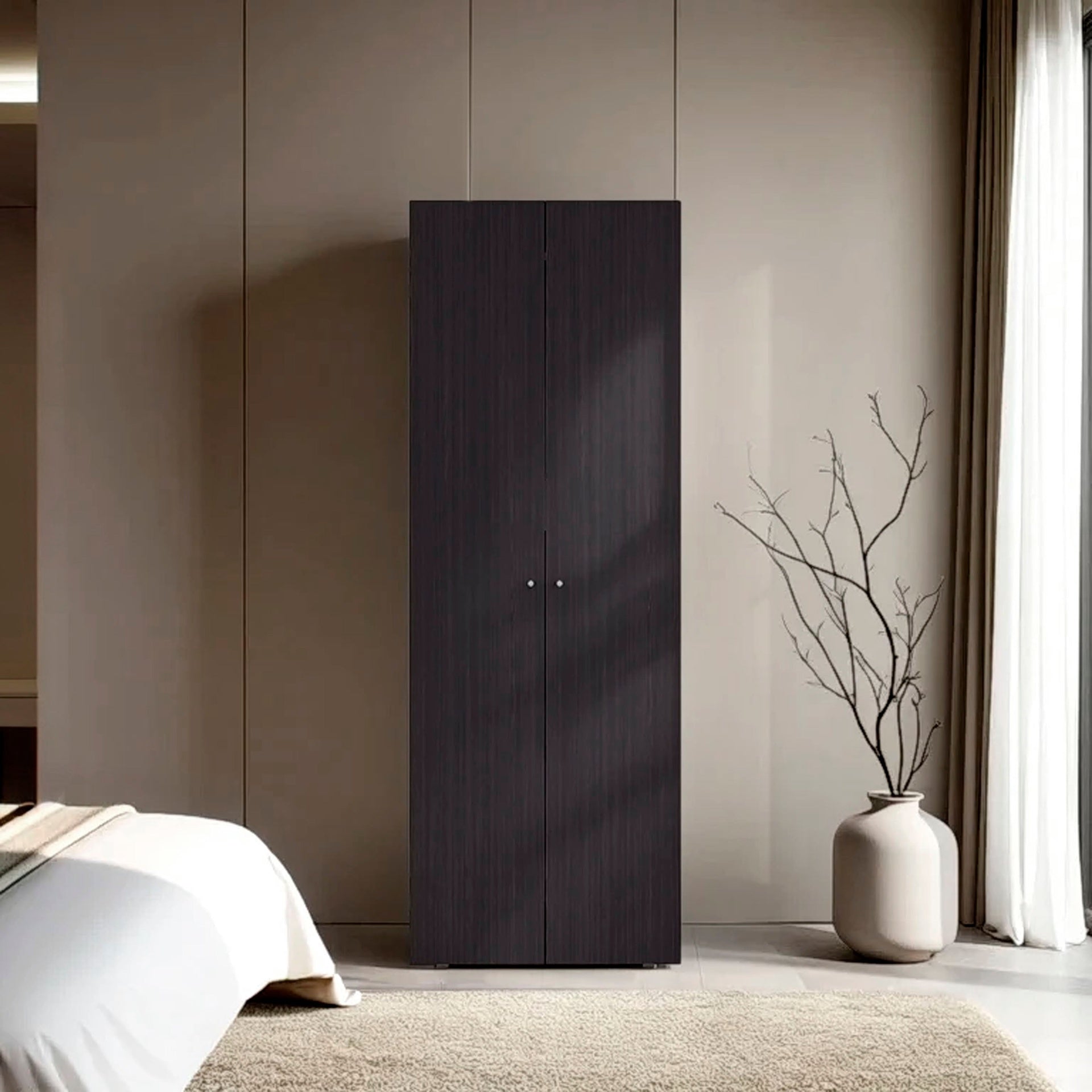 Wenge 2-Door Tall Wardrobe Cabinet