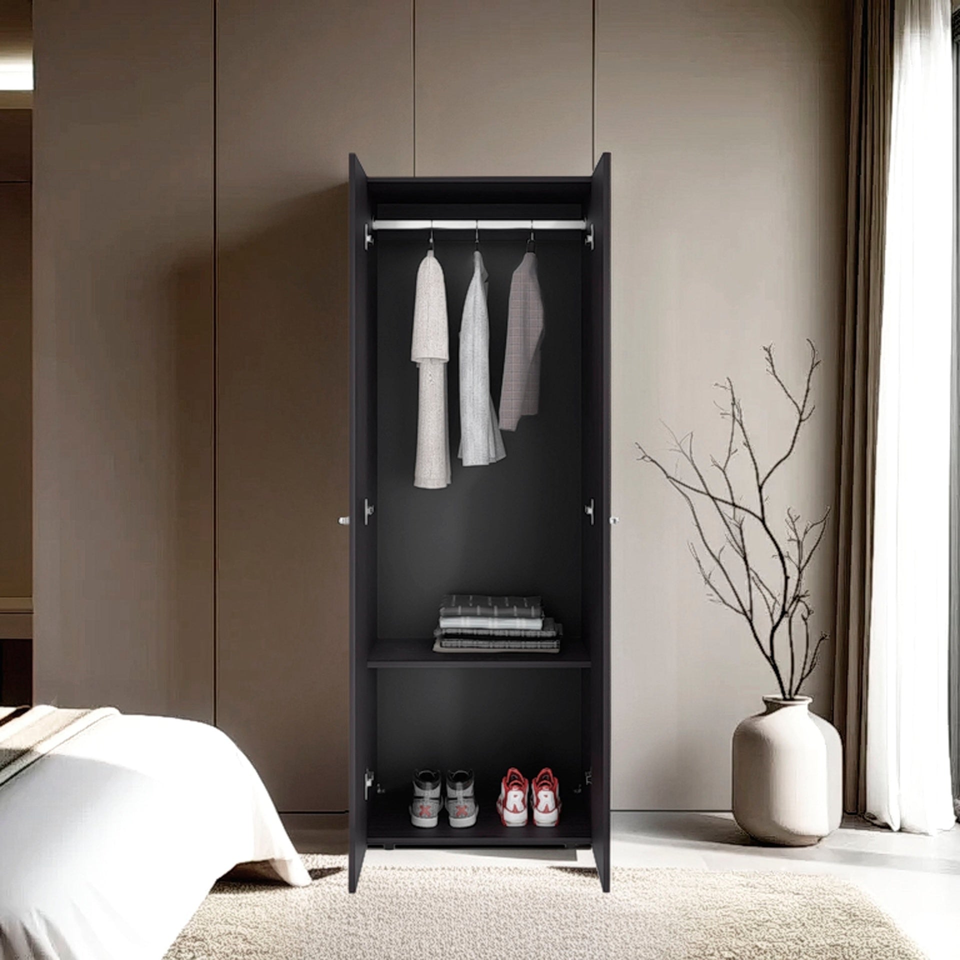 Wenge 2-Door Tall Wardrobe Cabinet