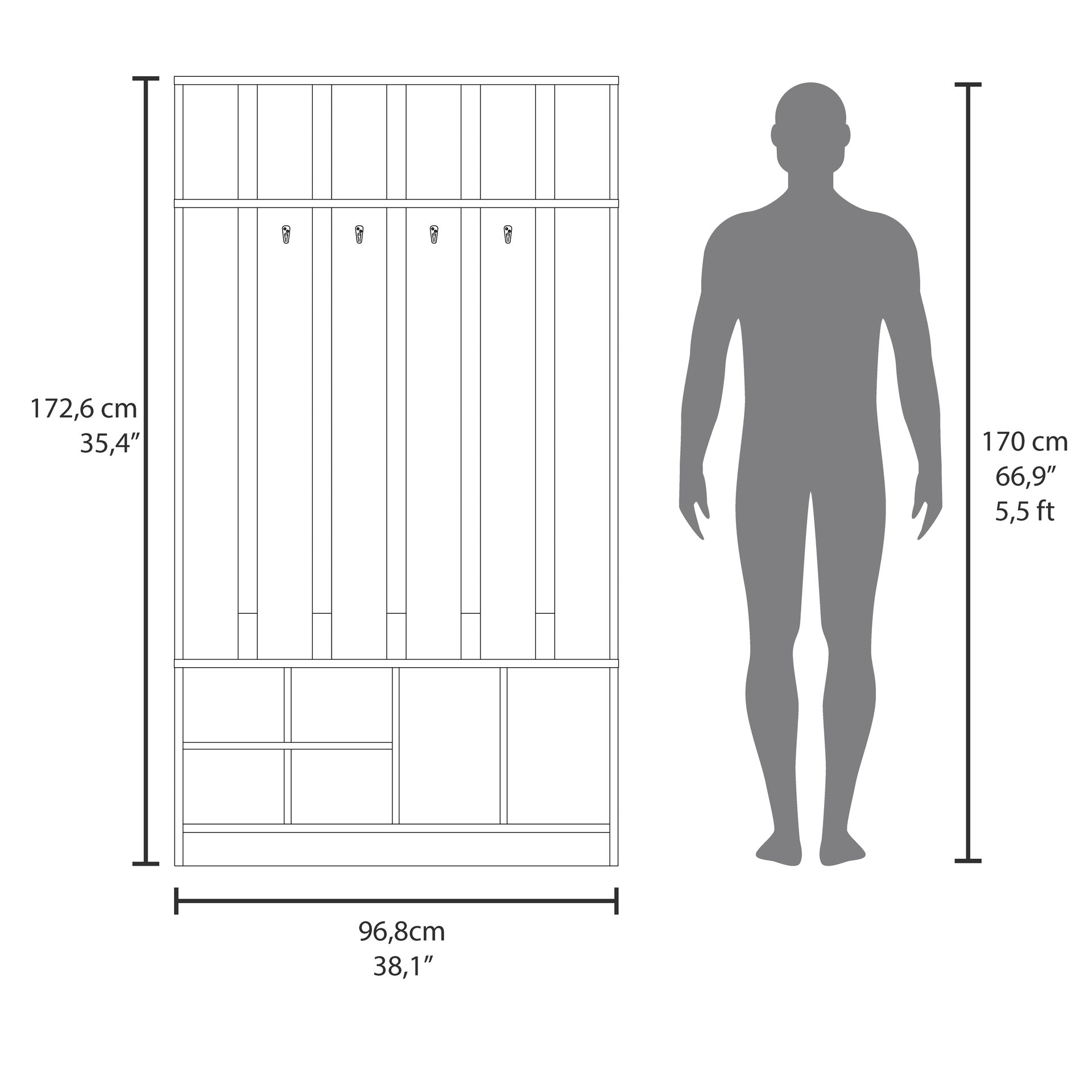 Van Hall Tree in Melamine, Open Storage y Coat Space, Smoke