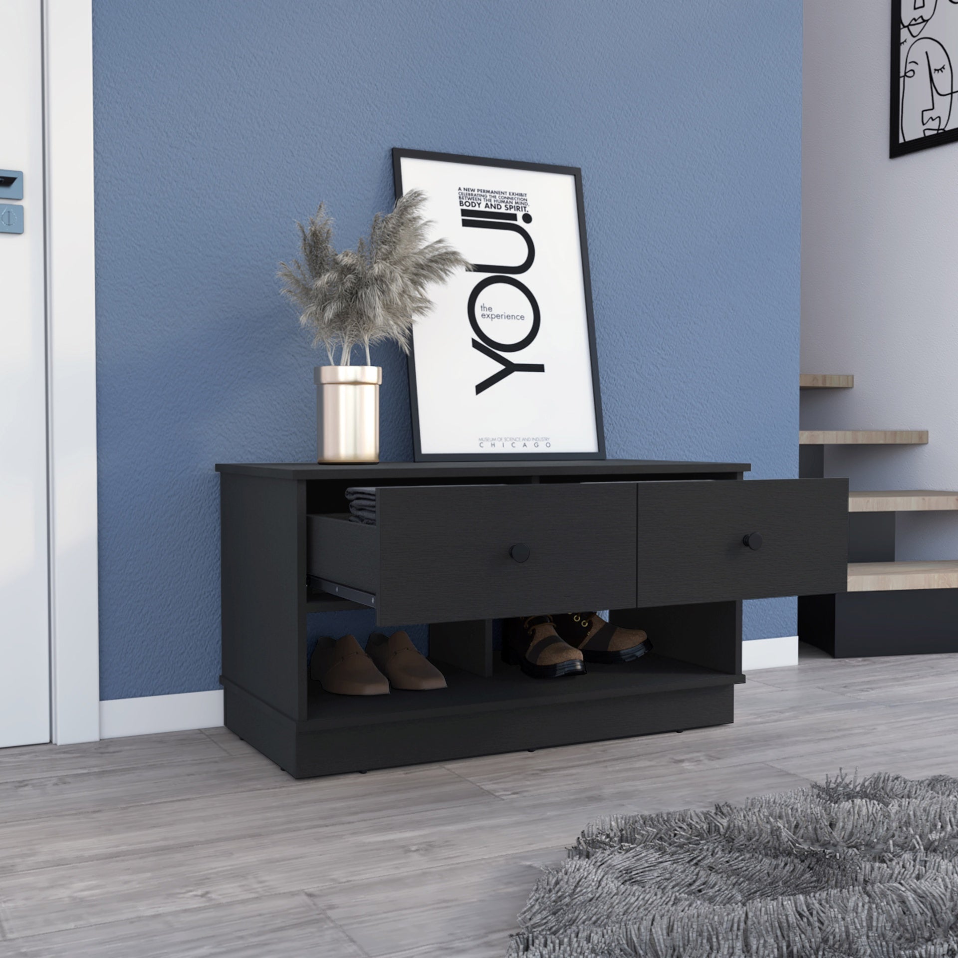 Rectangle 2-Shelf 2-Drawer Storage Bench Wenge