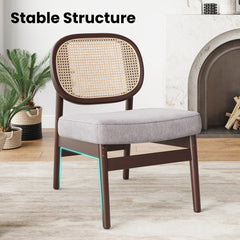 Rattan Accent Chair, Upholstered Living Room Chair with Rattan Back & Wood Frame, Mid-Century Modern Reading Chair for Living Room, Bedroom,Khaki