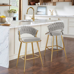 25.2" Modern Velvet Counter Stool with Gold Accents, Ergonomic Design & Plush Seat for Kitchen Island & Bar