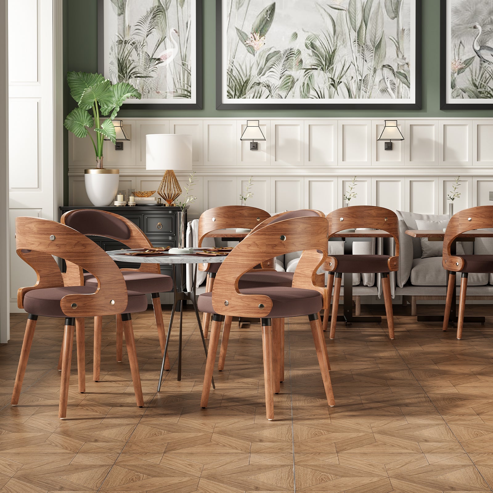 Wood Dining Chairs, Set of 2 Modern Upholstered Dining Chairs with Curved Backrest for Kitchen, Dining Room, Living Room