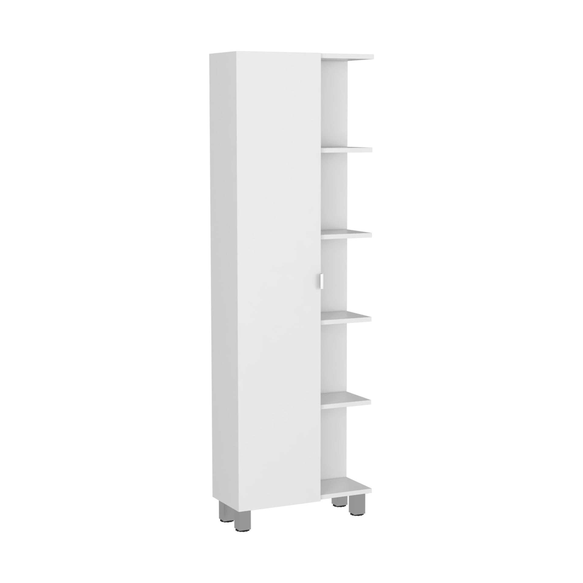 Linen Single Door Cabinet 62" H, Five External Shelves, Four Interior Shelves, White
