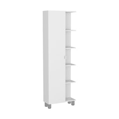 Linen Single Door Cabinet 62" H, Five External Shelves, Four Interior Shelves, White
