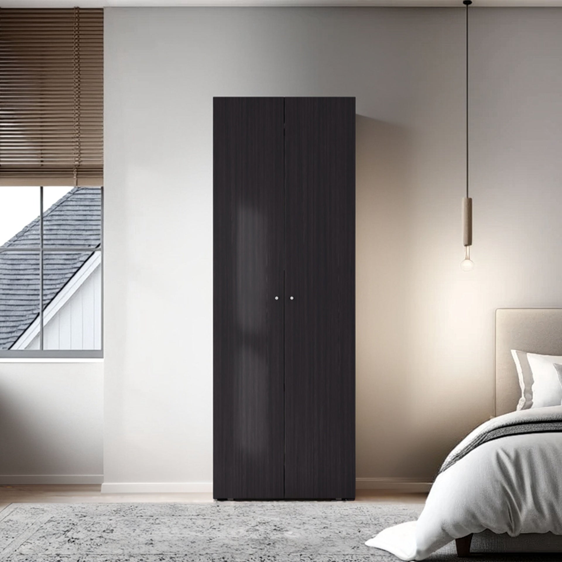 Armoire 66.9 inch H, 2 Doors, 2 Shelves, Black Wengue - Bedroom