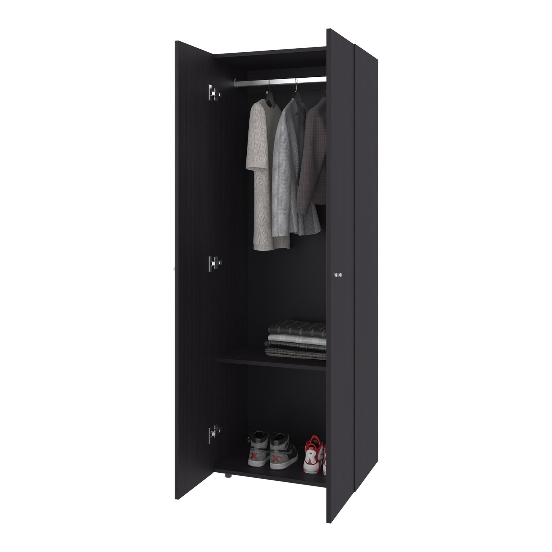 Armoire 66.9 inch H, 2 Doors, 2 Shelves, Black Wengue - Bedroom