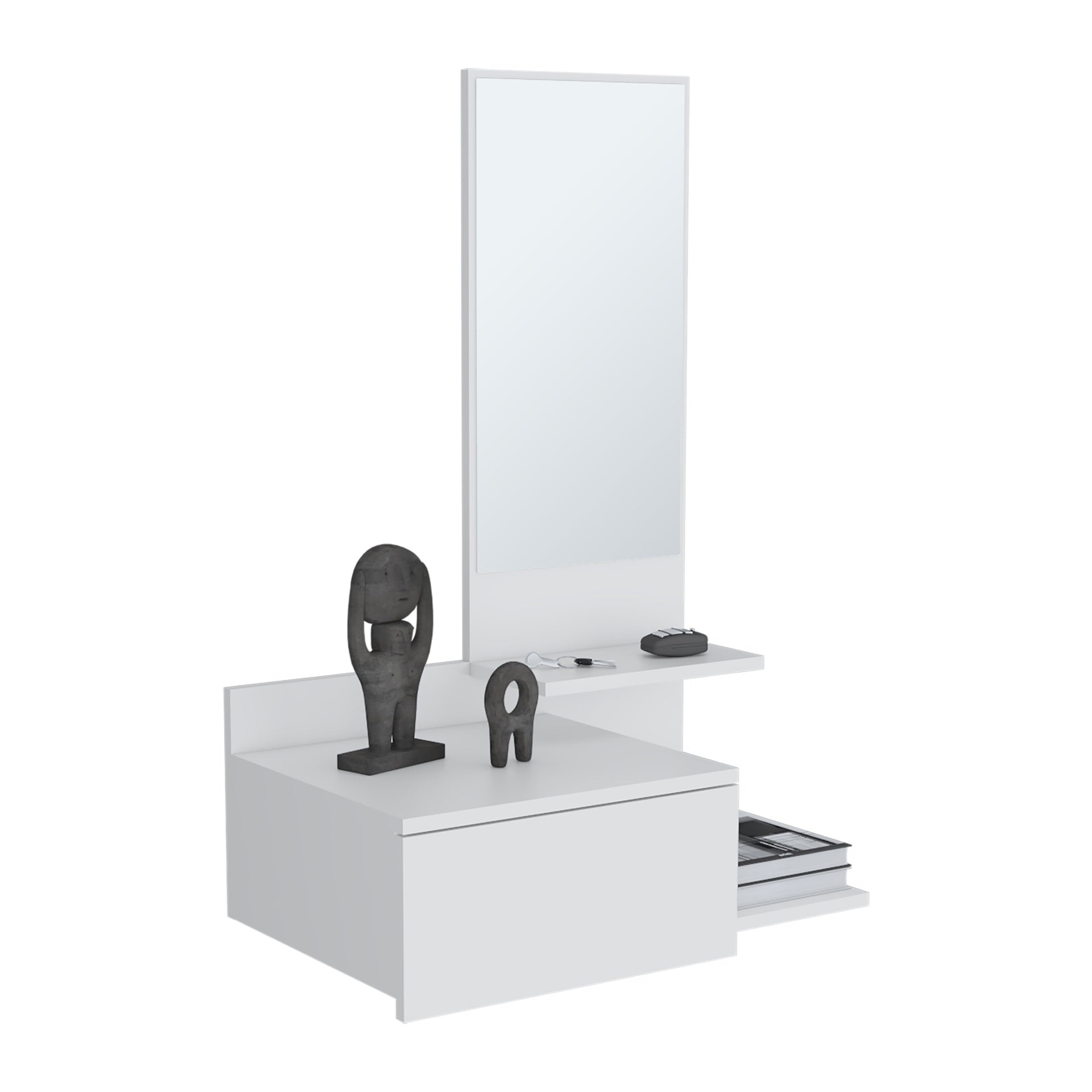 Floating Hallway Cabinet 36.2" H, 1 Drawer, 3 Shelves, 1 Mirror, White