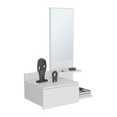 Floating Hallway Cabinet 36.2" H, 1 Drawer, 3 Shelves, 1 Mirror, White