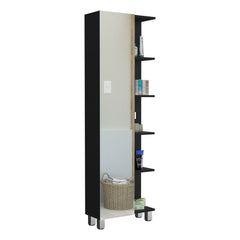 Linen Single Door Cabinet 62" H, Five External Shelves, Four Interior Shelves, Black