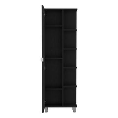 Linen Single Door Cabinet 62" H, Five External Shelves, Four Interior Shelves, Black