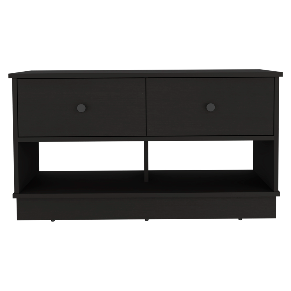 Uranus Storage Bench, Two Drawers, Two Open Shelves, Black