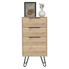 Light Dresser 35 inchH, 17 inchW, Superior Top,Three Drawers, Hairpin Legs, Light Oak