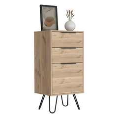 Light Dresser 35 inchH, 17 inchW, Superior Top,Three Drawers, Hairpin Legs, Light Oak