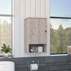 Medicine Single Door Cabinet 28" H, One Shelf, Two Interior Shelves, Light Gray