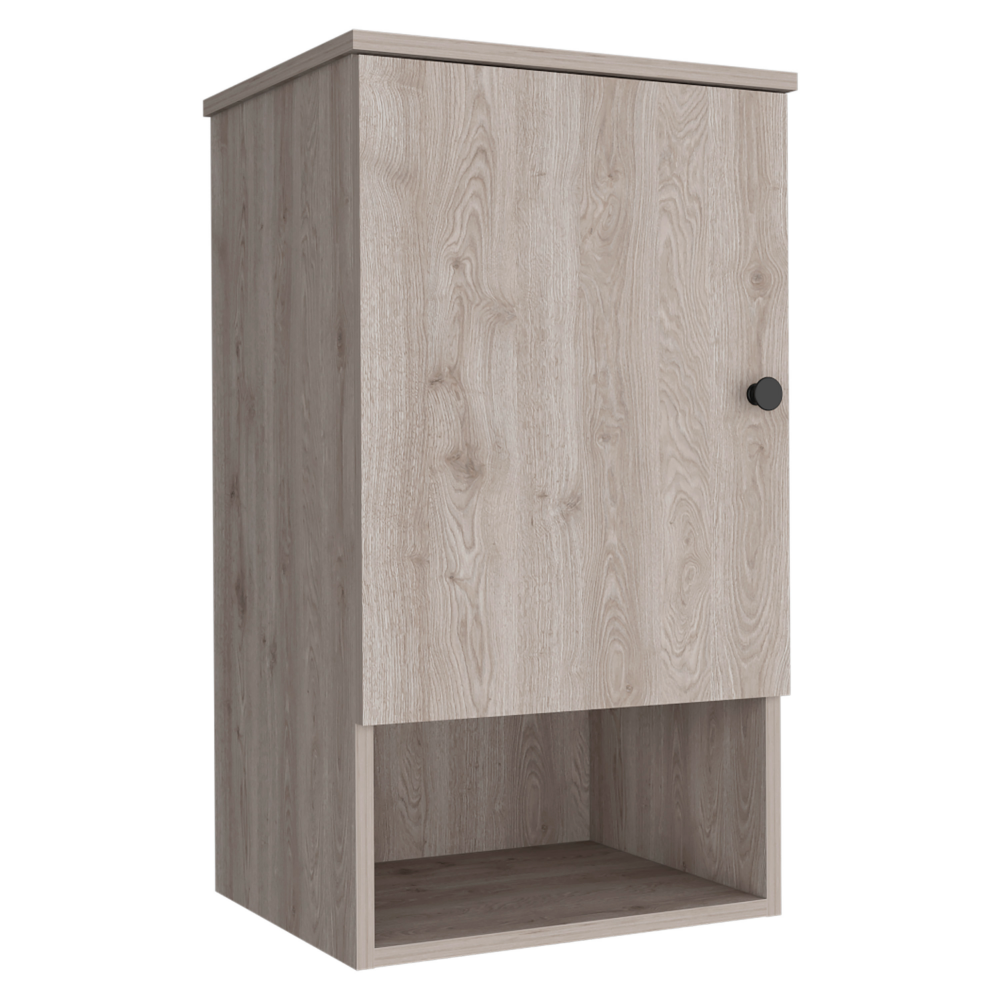 Medicine Single Door Cabinet 28" H, One Shelf, Two Interior Shelves, Light Gray