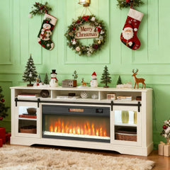 TV Console with Electric Fireplace, Open Storage and Side Cabinets