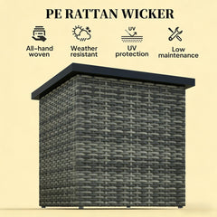 Square Outdoor End Table,Wicker Side Table with Umbrella Hole