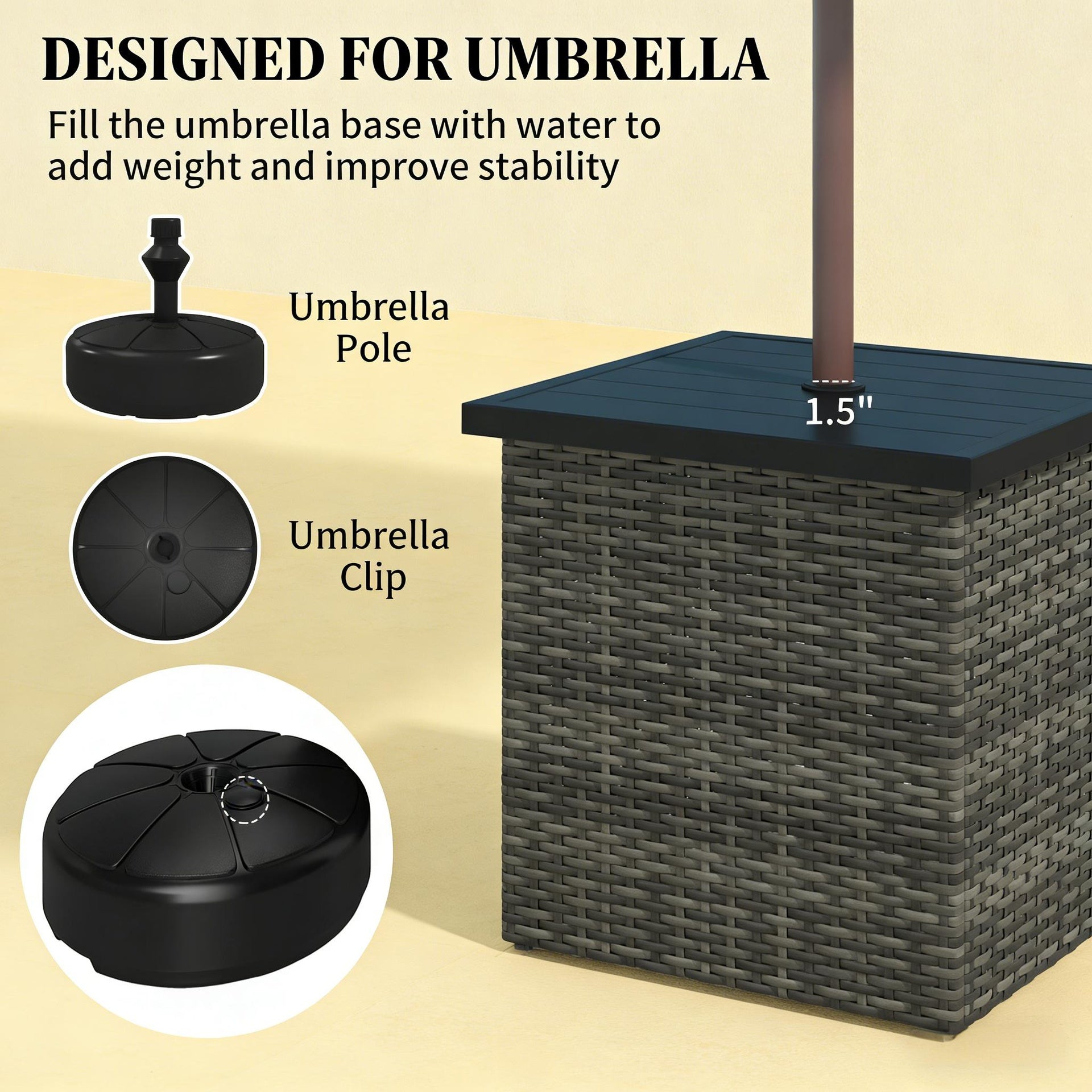 Square Outdoor End Table,Wicker Side Table with Umbrella Hole