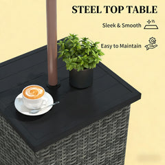 Square Outdoor End Table,Wicker Side Table with Umbrella Hole