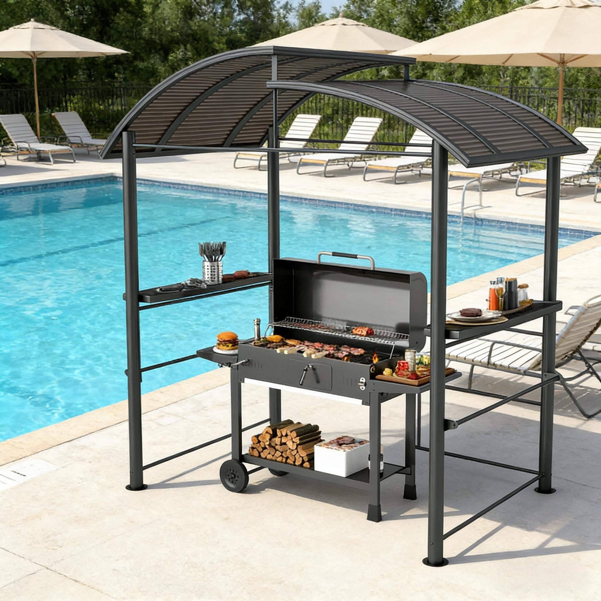 Outdoor Pergola Canopy,Pool BBQ Cooking Pergola Canopy,Outdoor Grill Gazebo Canopy Shelter