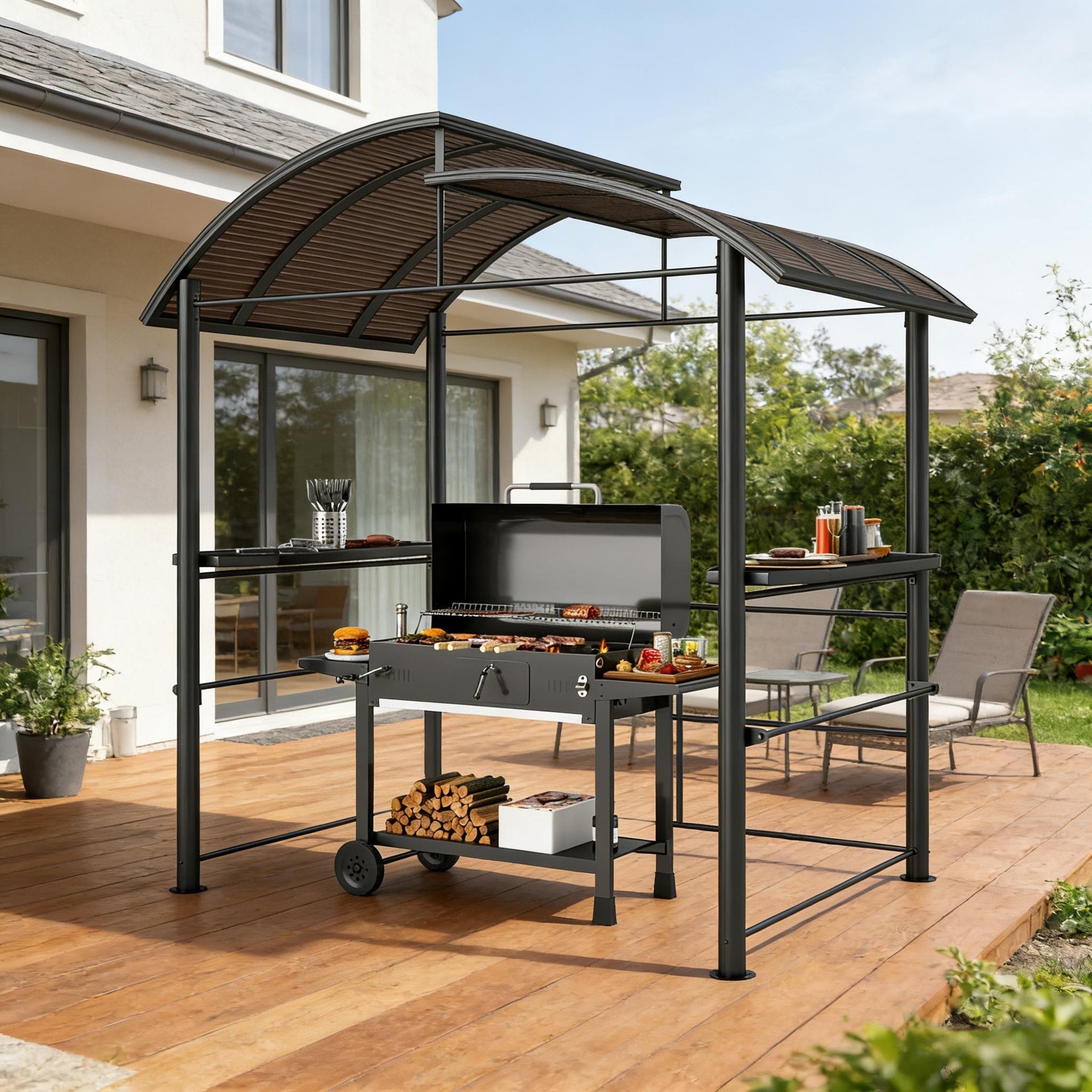 Outdoor Pergola Canopy,Pool BBQ Cooking Pergola Canopy,Outdoor Grill Gazebo Canopy Shelter