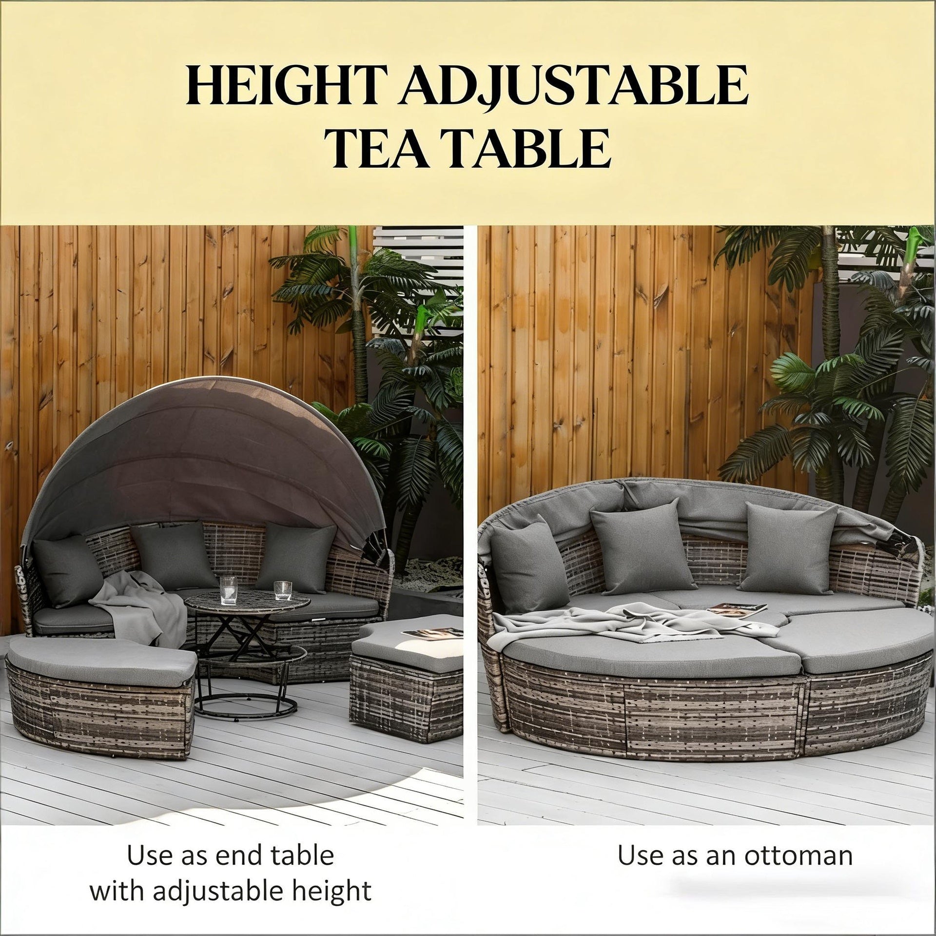 Stylish Convertible Patio Furniture Set,Outdoor Furniture Conversation Sets,4 Piece Round Rattan Daybed