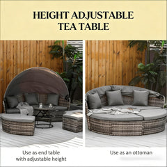 Stylish Convertible Patio Furniture Set,Outdoor Furniture Conversation Sets,4 Piece Round Rattan Daybed