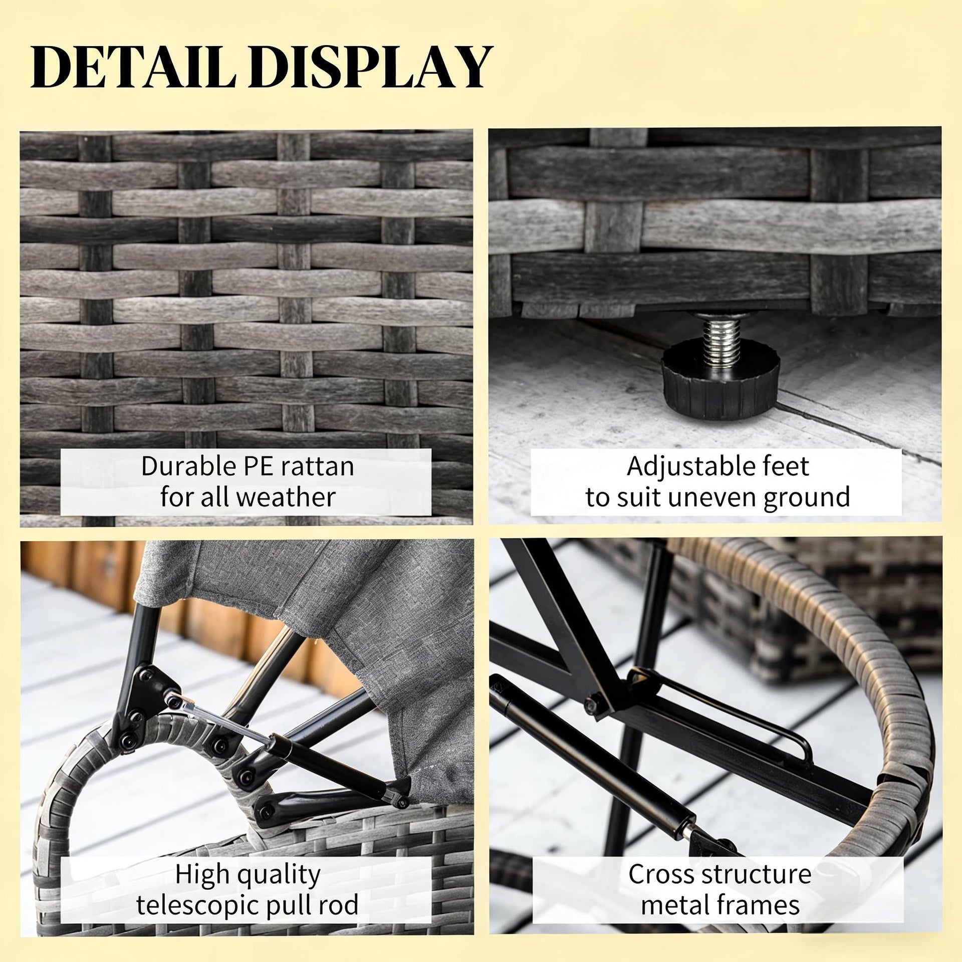 Stylish Convertible Patio Furniture Set,Outdoor Furniture Conversation Sets,4 Piece Round Rattan Daybed