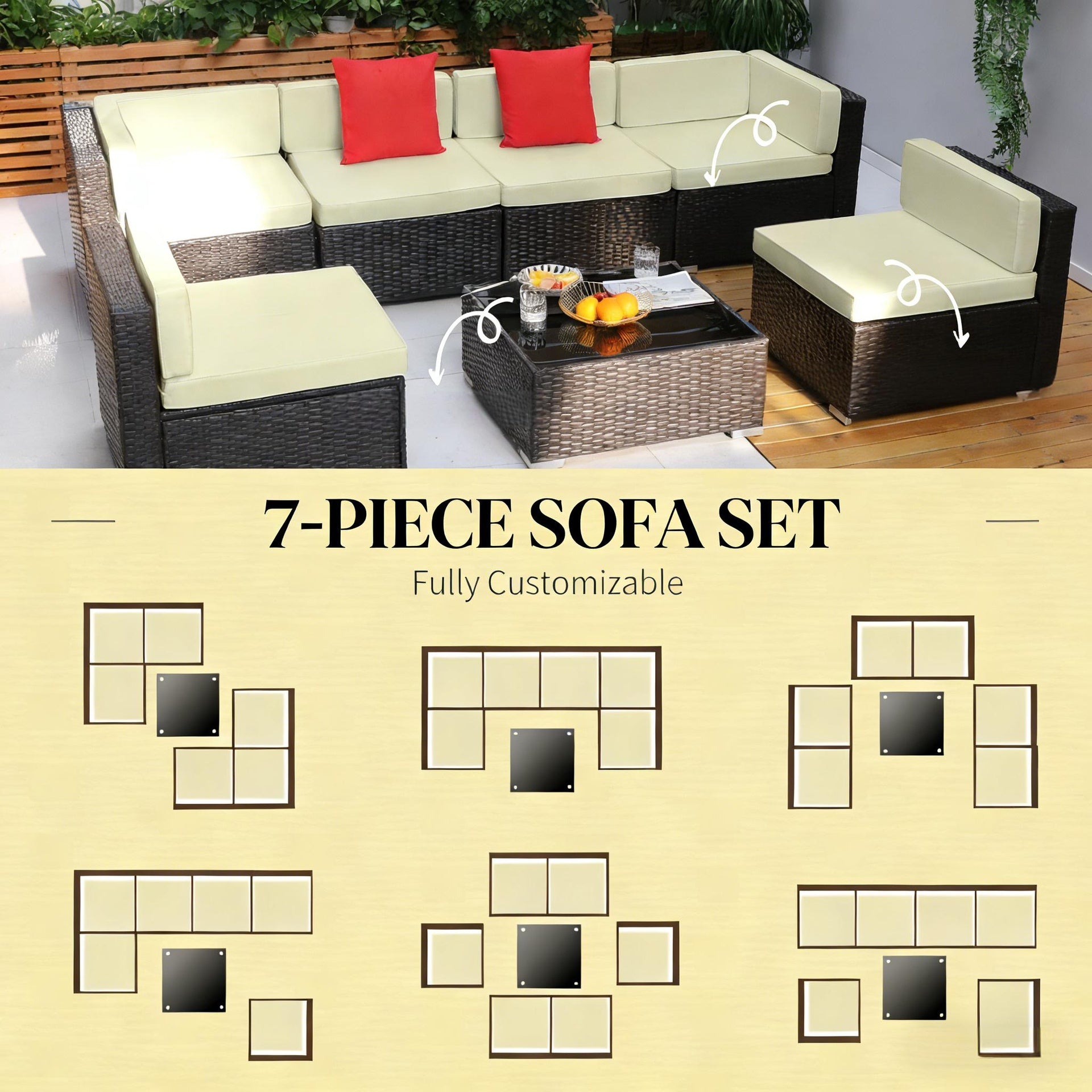 Patio Sectional Sofa Set,Outdoor Furniture Conversation Sets,7-Piece Patio Furniture Set