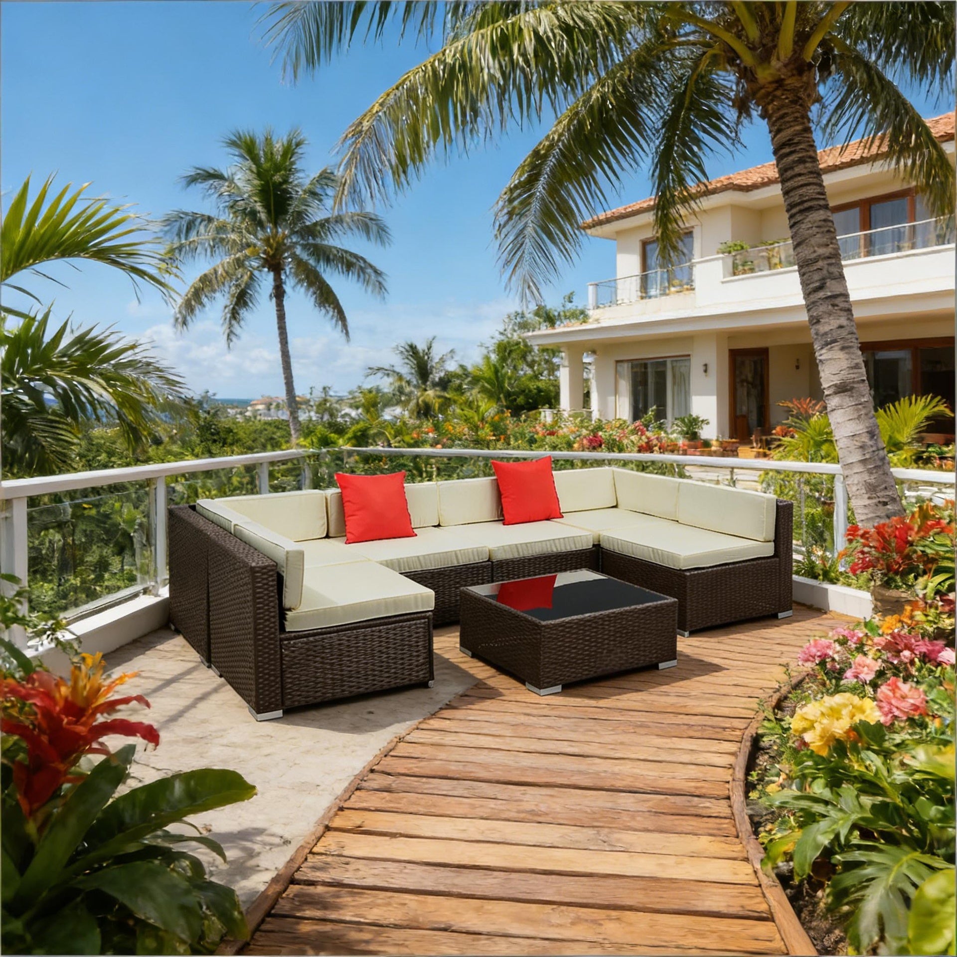 Patio Sectional Sofa Set,Outdoor Furniture Conversation Sets,7-Piece Patio Furniture Set