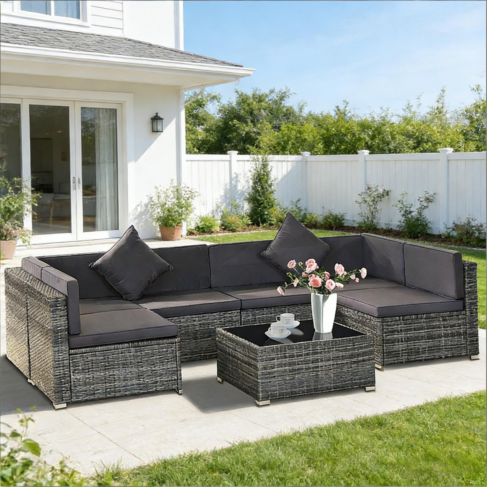 7-Piece Outdoor Wicker Sofa Set,Outdoor Conversation Sofa Set,Garden Rattan Furniture Set