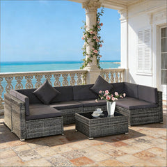 7-Piece Outdoor Wicker Sofa Set,Outdoor Conversation Sofa Set,Garden Rattan Furniture Set