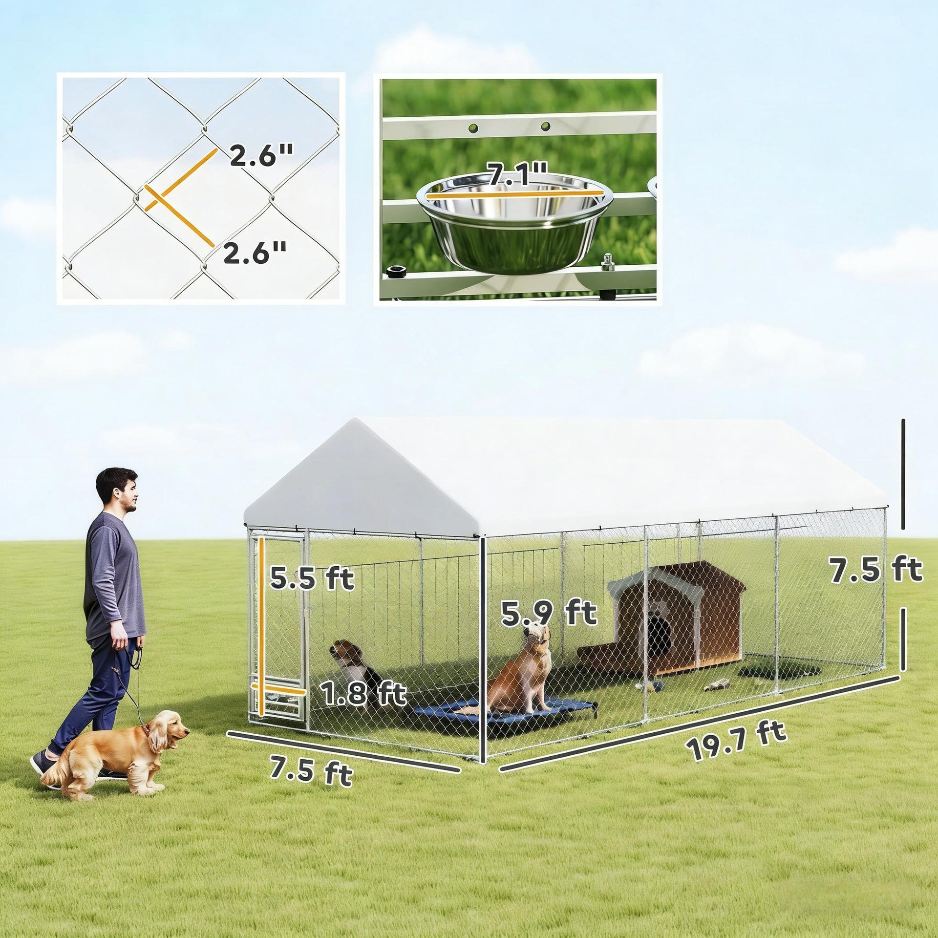 19.7' x 7.5' x 7.5'Outdoor Dog Kennel