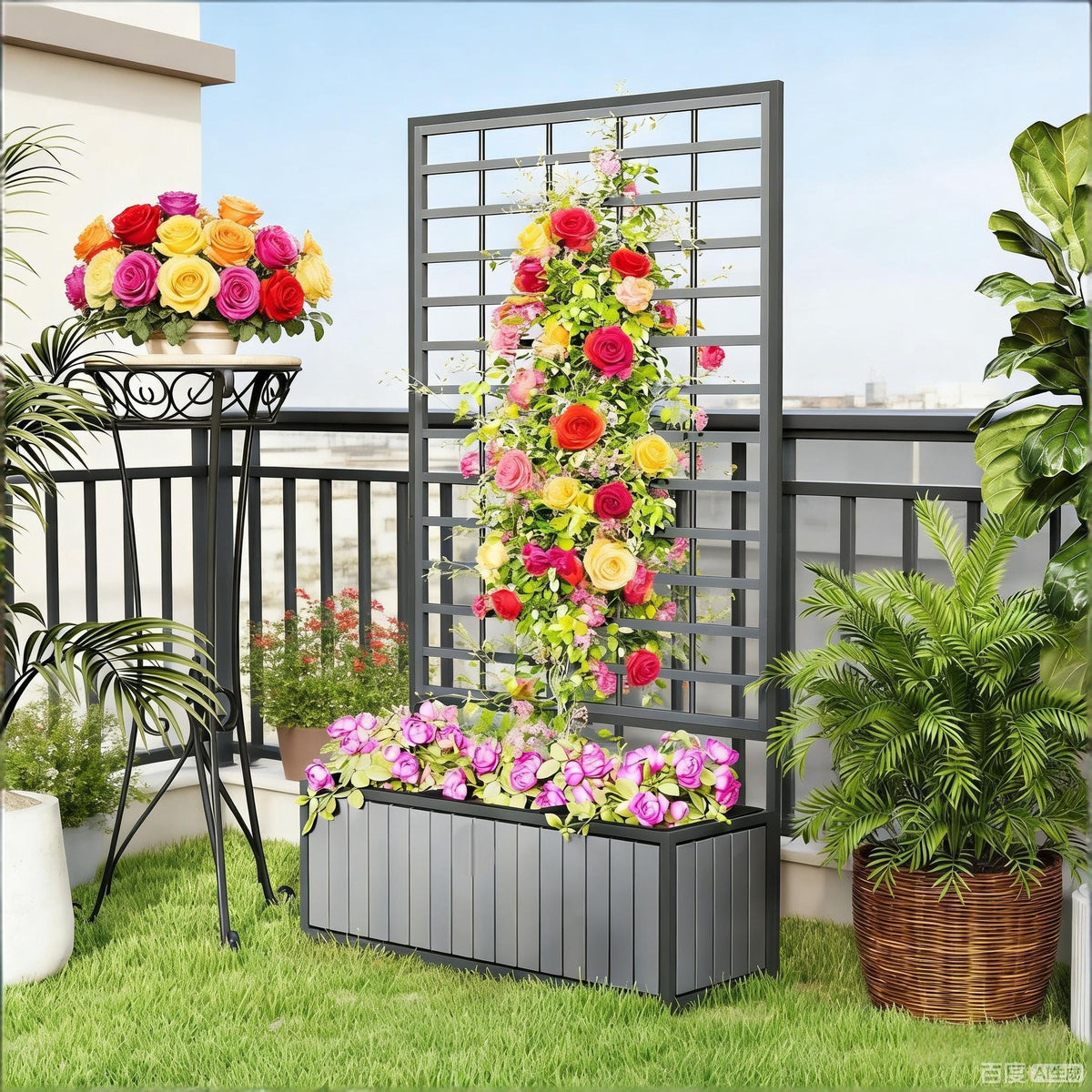 Wooden Raised Garden Bed with Trellis
