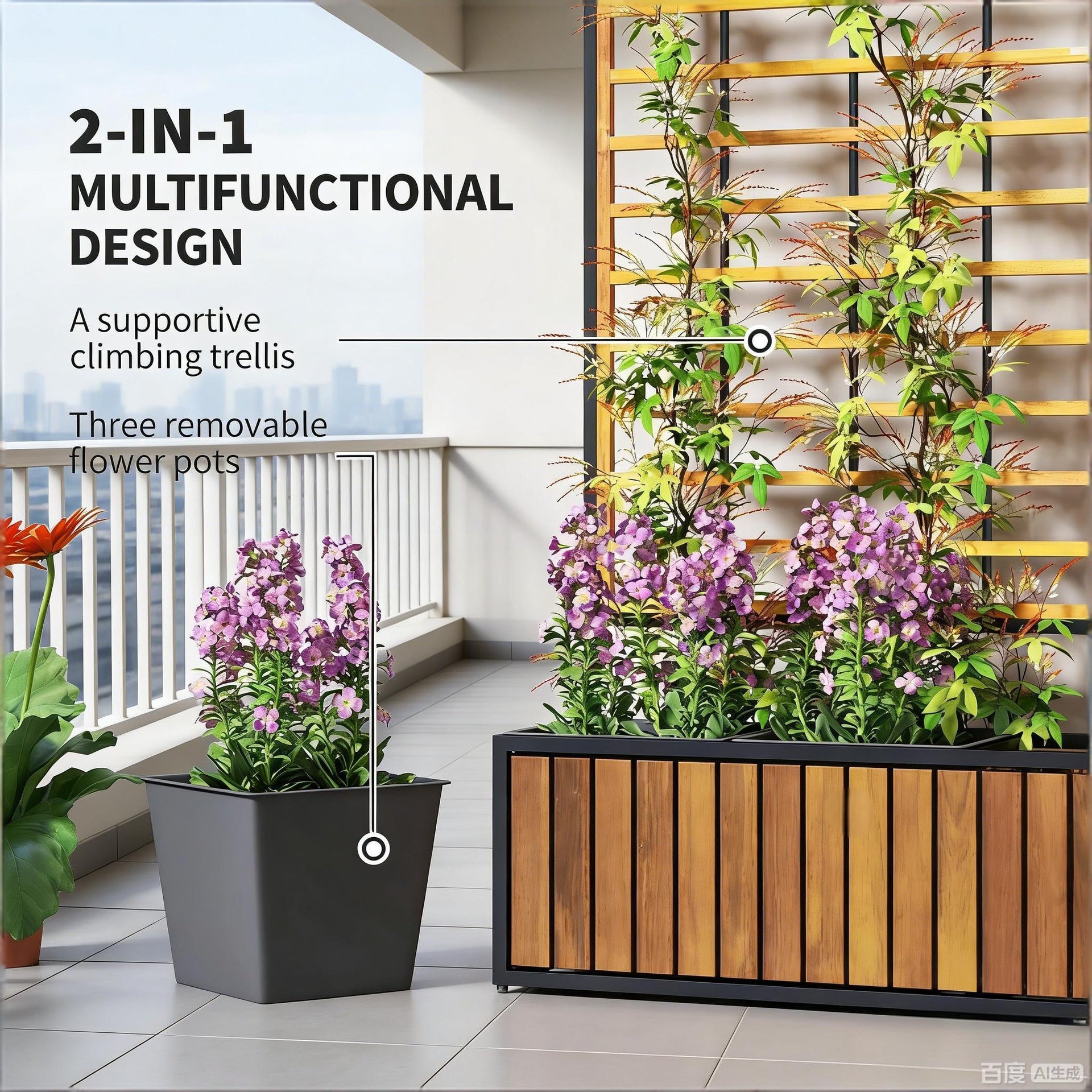 Wooden Raised Garden Bed with Trellis