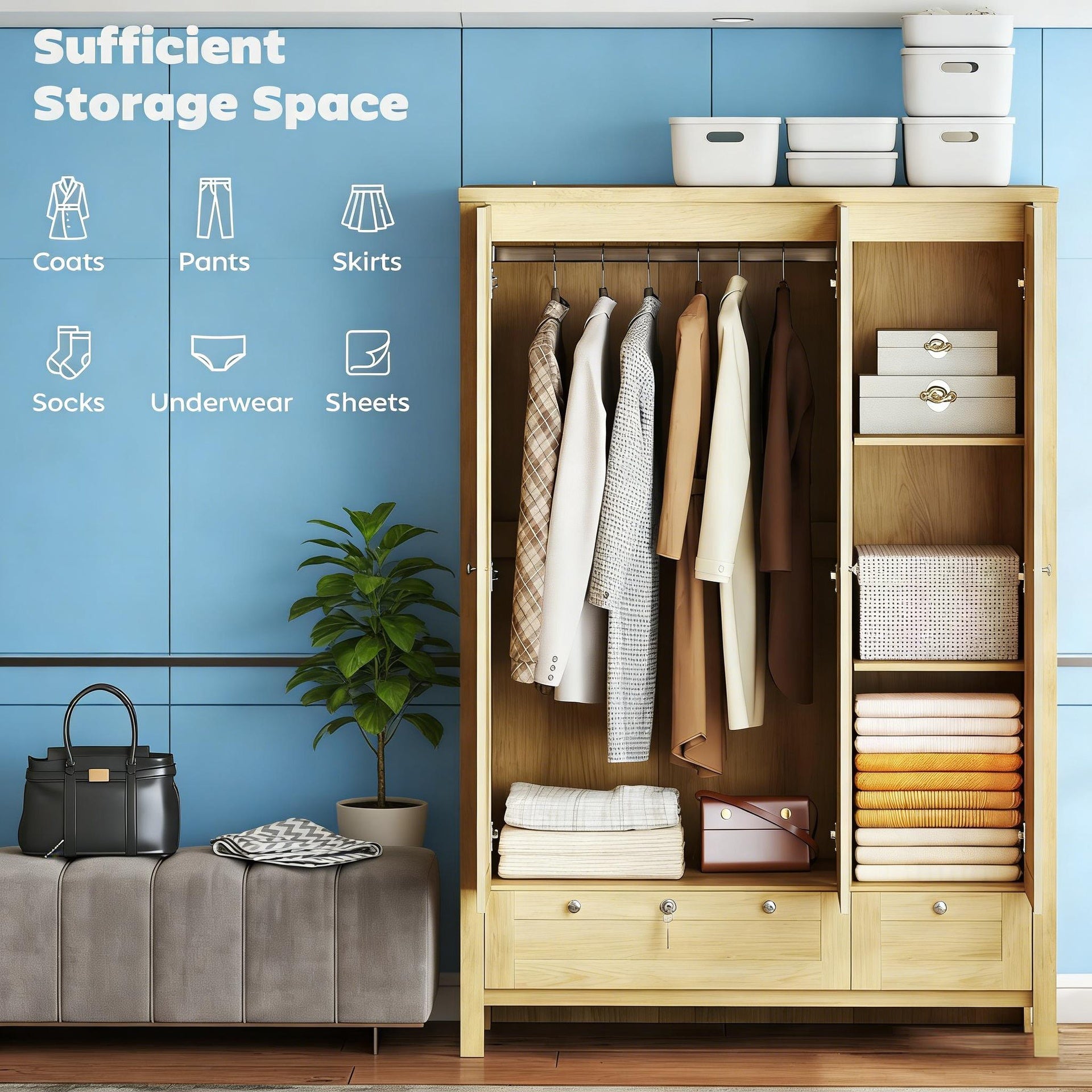 3 Doors Wardrobe Closet