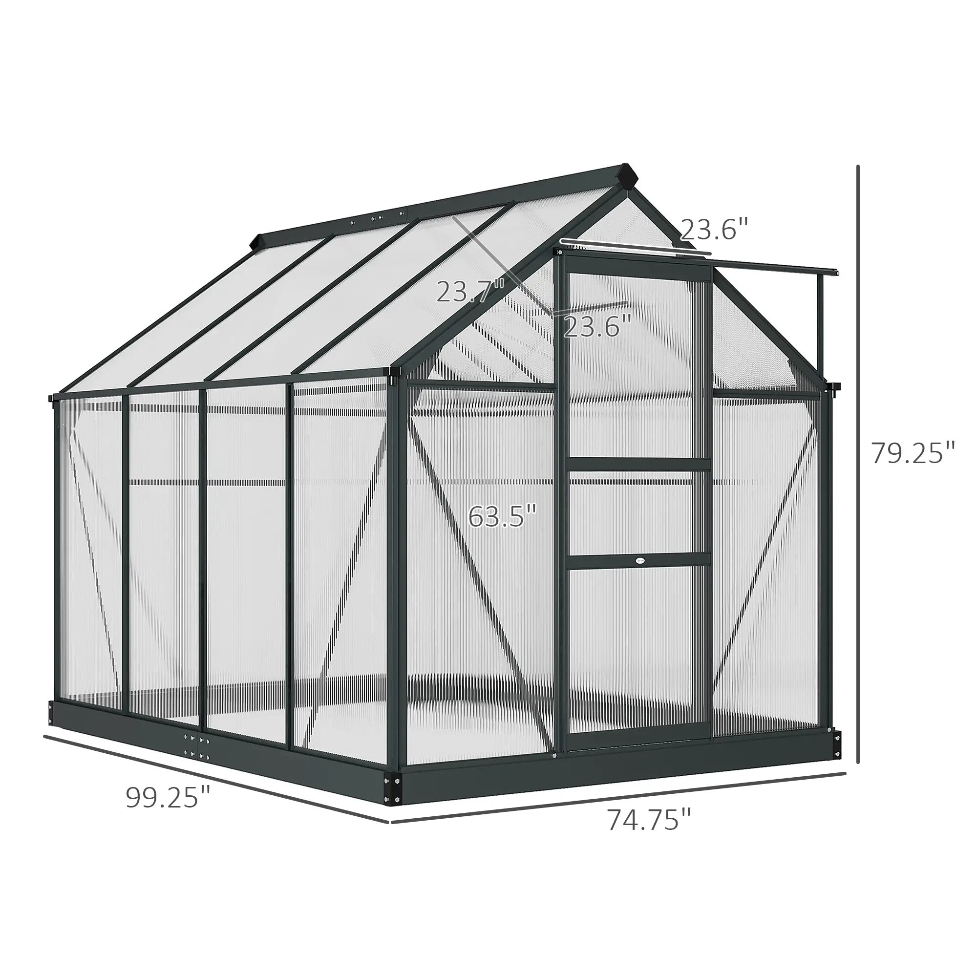 6.2'x8.3'x6.6' Gray Outdoor Aluminum Walk-in Polycarbonate Greenhouse
