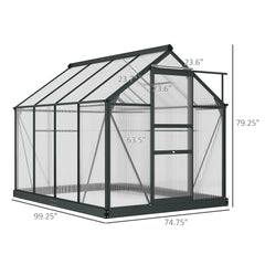 6.2'x8.3'x6.6' Gray Outdoor Aluminum Walk-in Polycarbonate Greenhouse