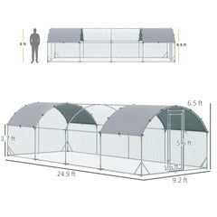 9.2'W x 24.9'D x 6.5'H Chicken Coop Large Metal Chicken Coop  for Yard, Outdoor, Duck, Rabbit