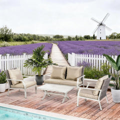 Beige  Outdoor Wicker Conversation Sofa Sets 4 Pieces Set with Cushions for Backyard, Poolside, Garden