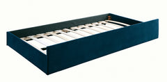 Transitional Style Daybed W Trundle Padded Button Tufted Upholstery Nailhead Trim Included Slat Kit Tuxedo Design Navy Finish