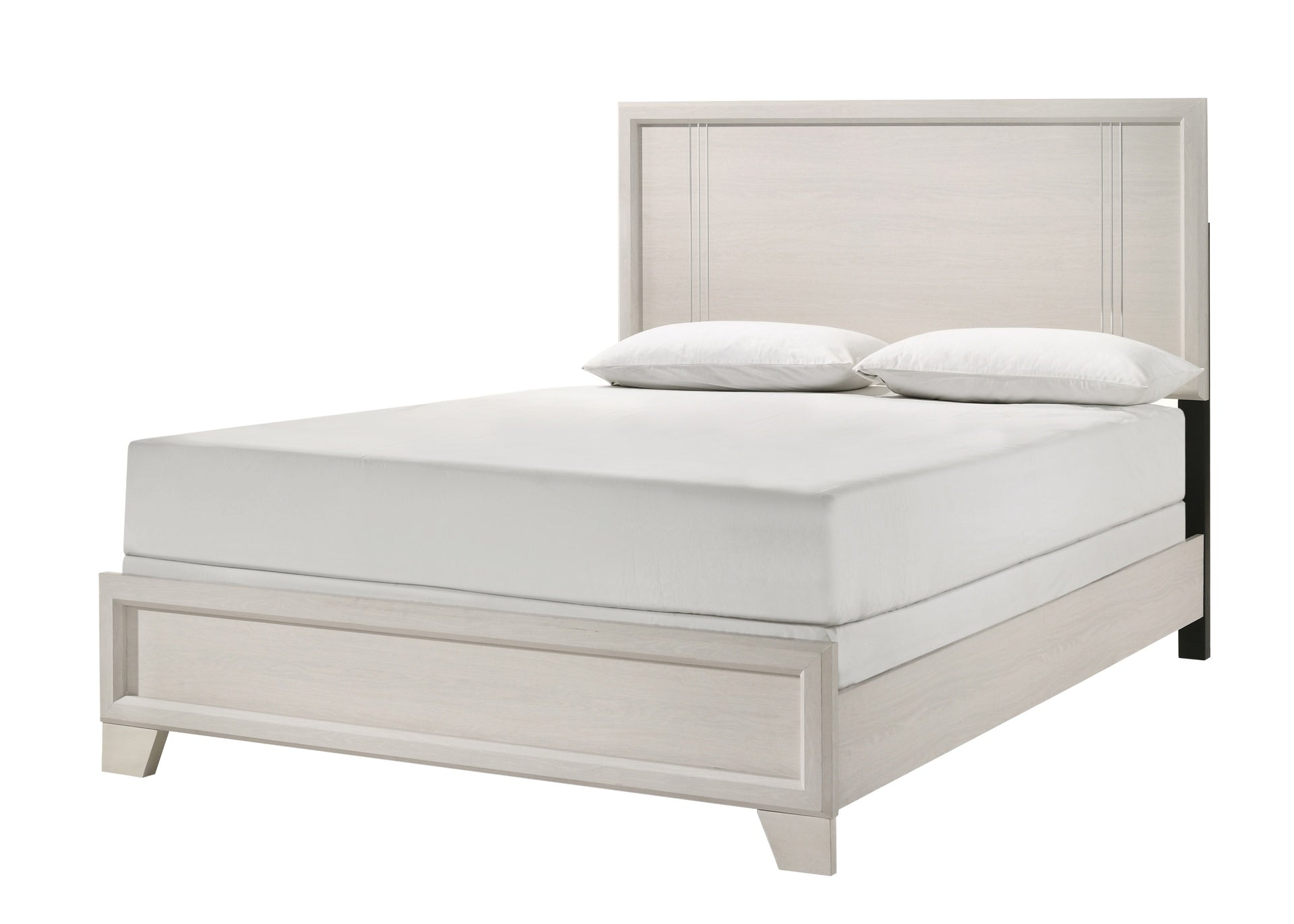 Contemporary 1pc Queen Size Panel Bed Wooden Bedroom Furniture White/Beige Finish